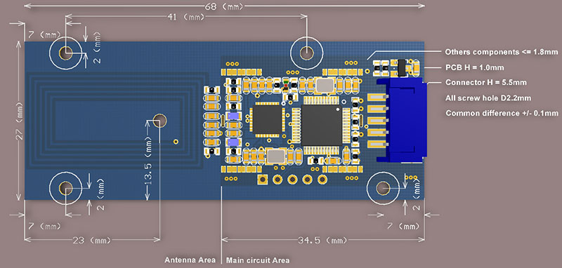 Moduli jo kontaktues ISO44331 ISO44331 Moduli i leximit-shkrimit të kartës IC me sensor inteligjent me shumë protokolle
