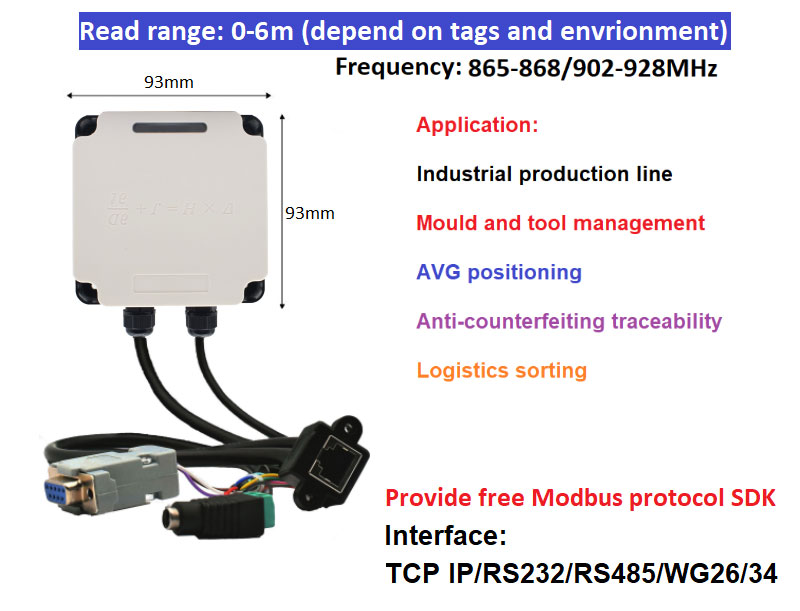 RFID Reader Industrial UDH1FM Management RFID Modbus line-in lidhur me PLC 8